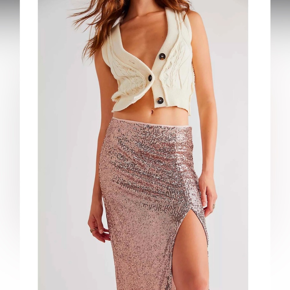 NEW Free People Ariana Sequin Midi Skirt - champagne